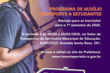 PREFEITURA DE TENENTE PORTELA ABRE INSCRIÇÕES PARA PROGRAMA DE AUXÍLIO TRANSPORTE A ESTUDANTES
