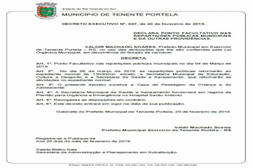 Ponto facultativo no dia 04 de março