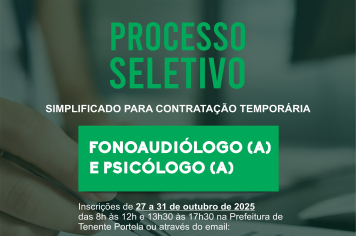 TENENTE PORTELA ABRE INSCRIÇÕES PARA PSICÓLOGO(A) E FONOAUDIÓLOGO(A)