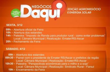 NEGÓCIO DAQUI: PROGRAMAÇÃO DA FEIRA TERÁ PALESTRAS TÉCNICAS E PAINEL COM O PRESIDENTE DA EMATER