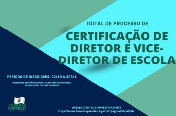 TENENTE PORTELA LANÇA EDITAL PARA CERTIFICAÇÃO DE  DIRETOR E VICE-DIRETOR DE ESCOLA