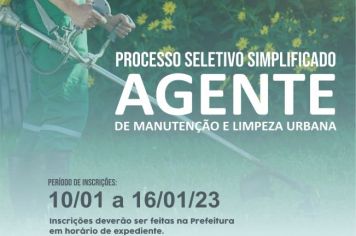 TENENTE PORTELA LANÇA PROCESSO SELETIVO PARA CONTRATAÇÃO DE AGENTE DE MANUTENÇÃO