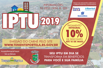 Carnês do IPTU 2019 já estão disponíveis no site da Prefeitura de Tenente Portela