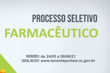 TENENTE PORTELA ESTÁ COM INSCRIÇÕES ABERTAS PARA O SELETIVO DESTINADO A CONTRATAÇÃO DE FARMACÊUTICO