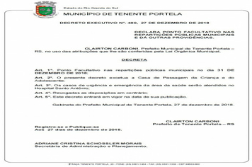 Ponto Facultativo dia 31/12/2018