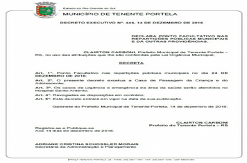 Ponto Facultativo dia 24/12/2018.