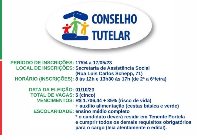 ABERTO O PERÍODO DE INSCRIÇÕES DE CANDIDATOS AO CONSELHO TUTELAR DE TENENTE PORTELA