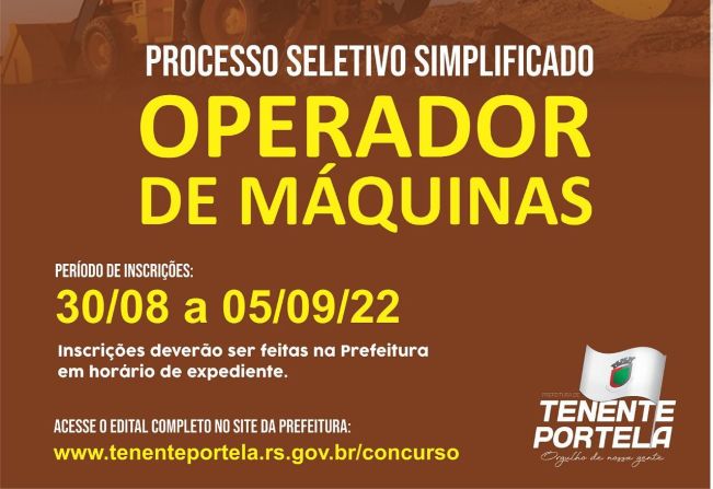 TENENTE PORTELA ABRE PROCESSO SELETIVO PARA CONTRATAÇÃO DE OPERADOR DE MÁQUINAS