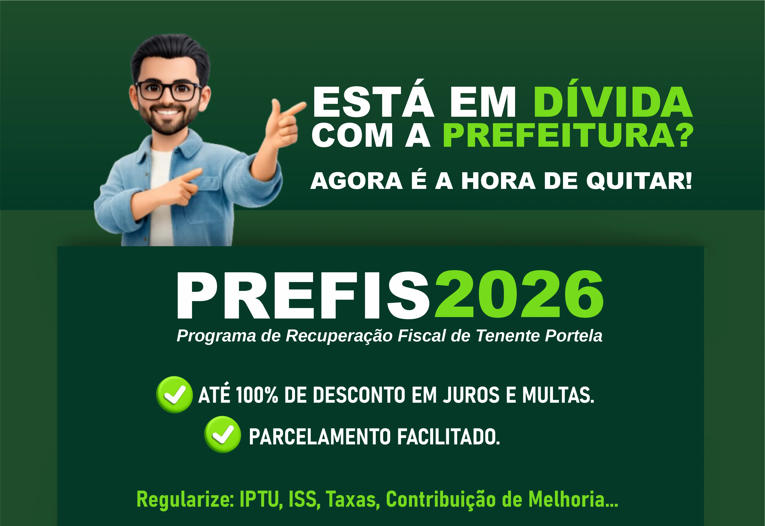PREFEITURA DE TENENTE PORTELA LANÇA NOVO PREFIS COM DESCONTOS DE ATÉ 100% EM JUROS E MULTAS