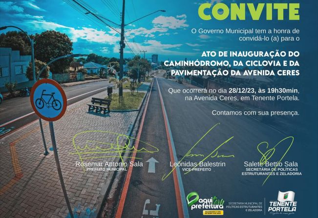 TENENTE PORTELA: INAUGURAÇÃO DO CAMINHÓDROMO E DA PAVIMENTAÇÃO DA AVENIDA CERES SERÁ DIA 28