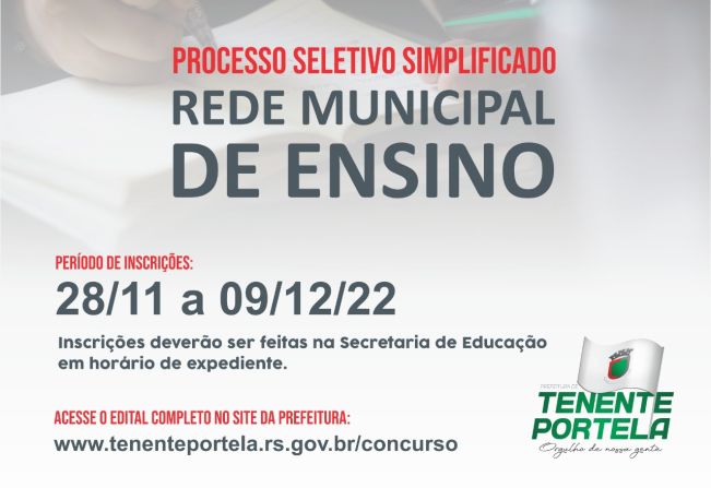 TENENTE PORTELA PROMOVE PROCESSO SELETIVO NA REDE MUNICIPAL DE ENSINO