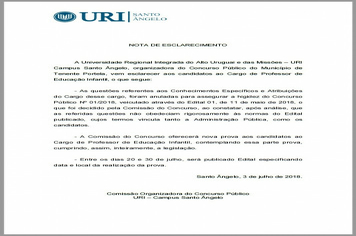 URI DIVULGA NOTA DE ESCLARECIMENTO