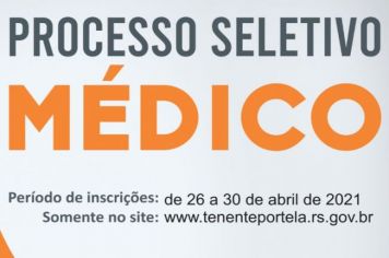 TENENTE PORTELA: ABERTO O PERÍODO DE INSCRIÇÕES DO PROCESSO SELETIVO PARA CONTRATAÇÃO DE MÉDICOS