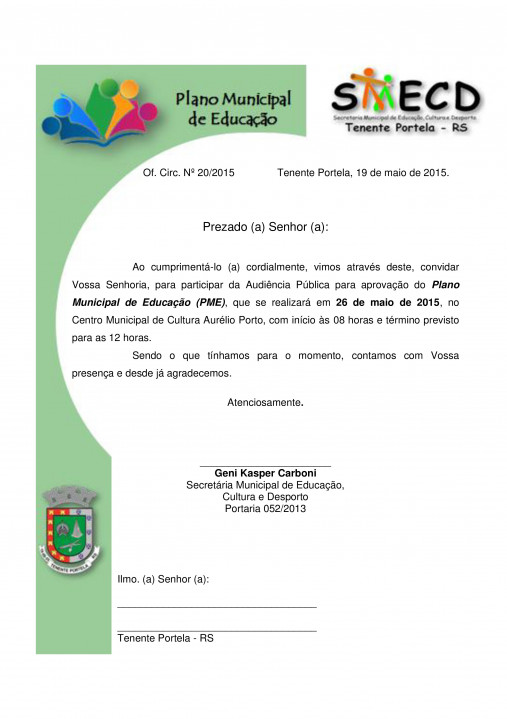 Audiência Pública do Plano Municipal de Educação será dia 26 de maio
