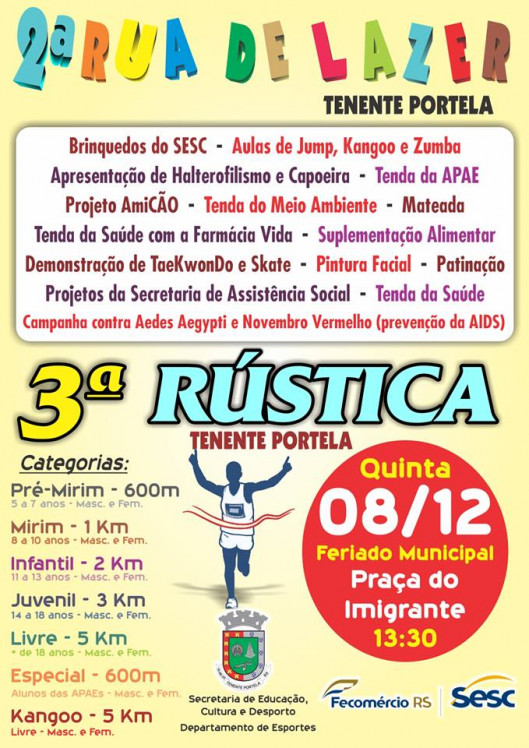 Diversidade e esporte marcam programação da 2ª Rua do Lazer e 3ª Rústica Sesc Tenente Portela