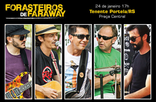 Banda Os Forasteiros de Faraway fará show gratuito na Praça do Índio no Domingo