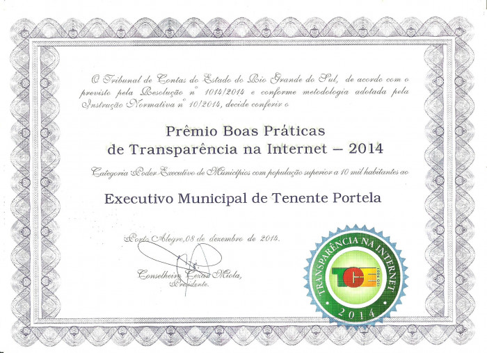 Portal do Município de Tenente Portela é destaque em transparência