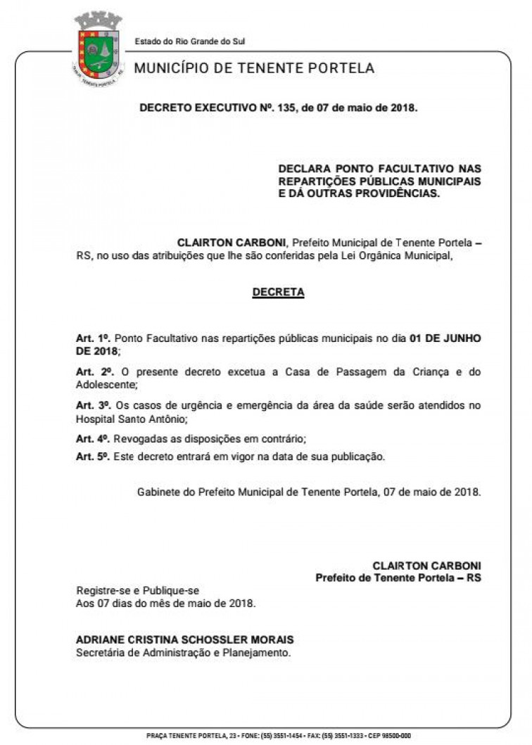 Prefeitura decreta ponto facultativo nesta sexta (1º) após feriado de Corpus Christi