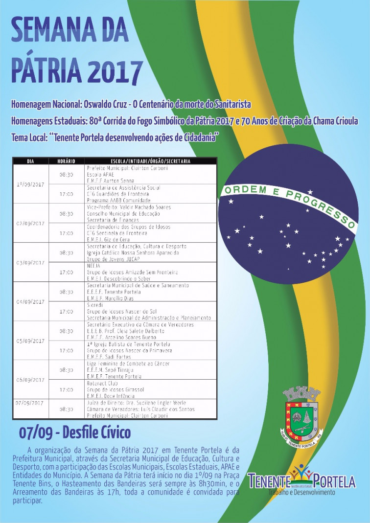 Semana da Pátria terá início dia 1ª/09