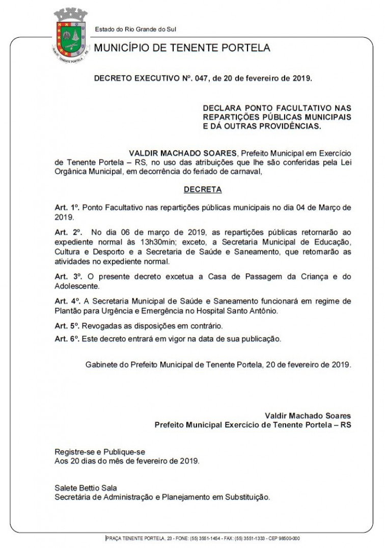Ponto facultativo no dia 04 de março