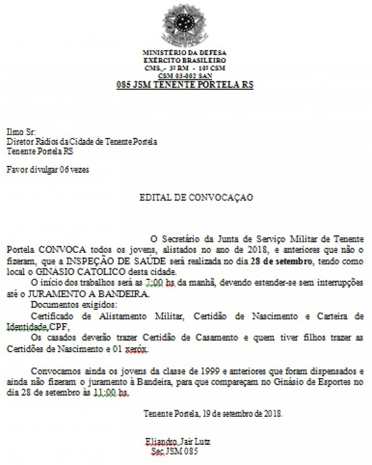 Junta Militar Divulga Edital de Convocação