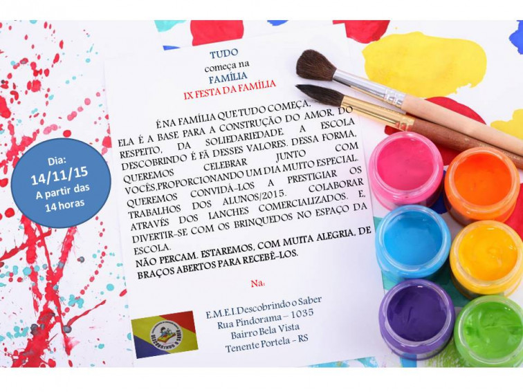 EMEI Descobrindo o Saber realizará a Festa da Família no dia 14 de novembro