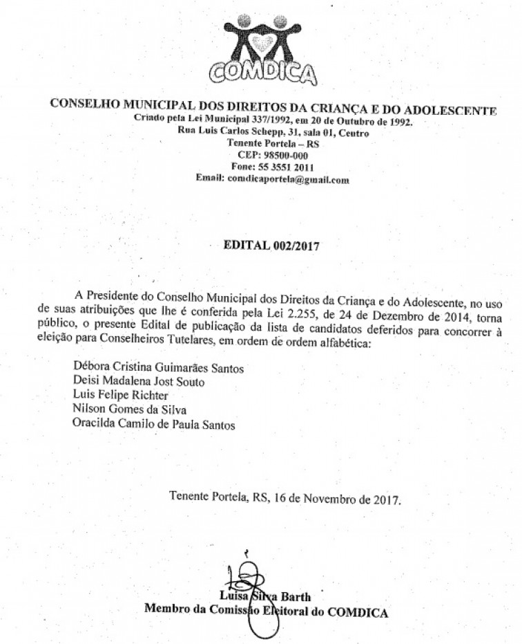 Lista de deferidos para conselheiro tutelar é divulgada