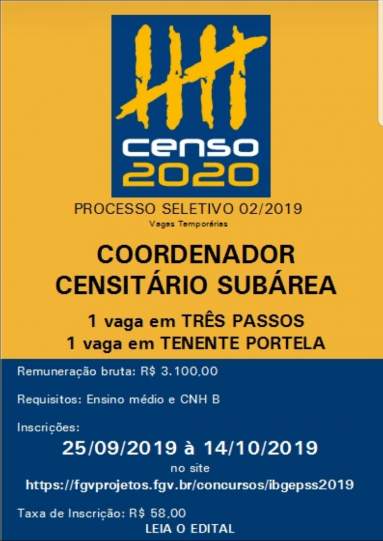 IBGE lança edital com oferta de 2,6 mil vagas e salários de até R$ 3,1 mil