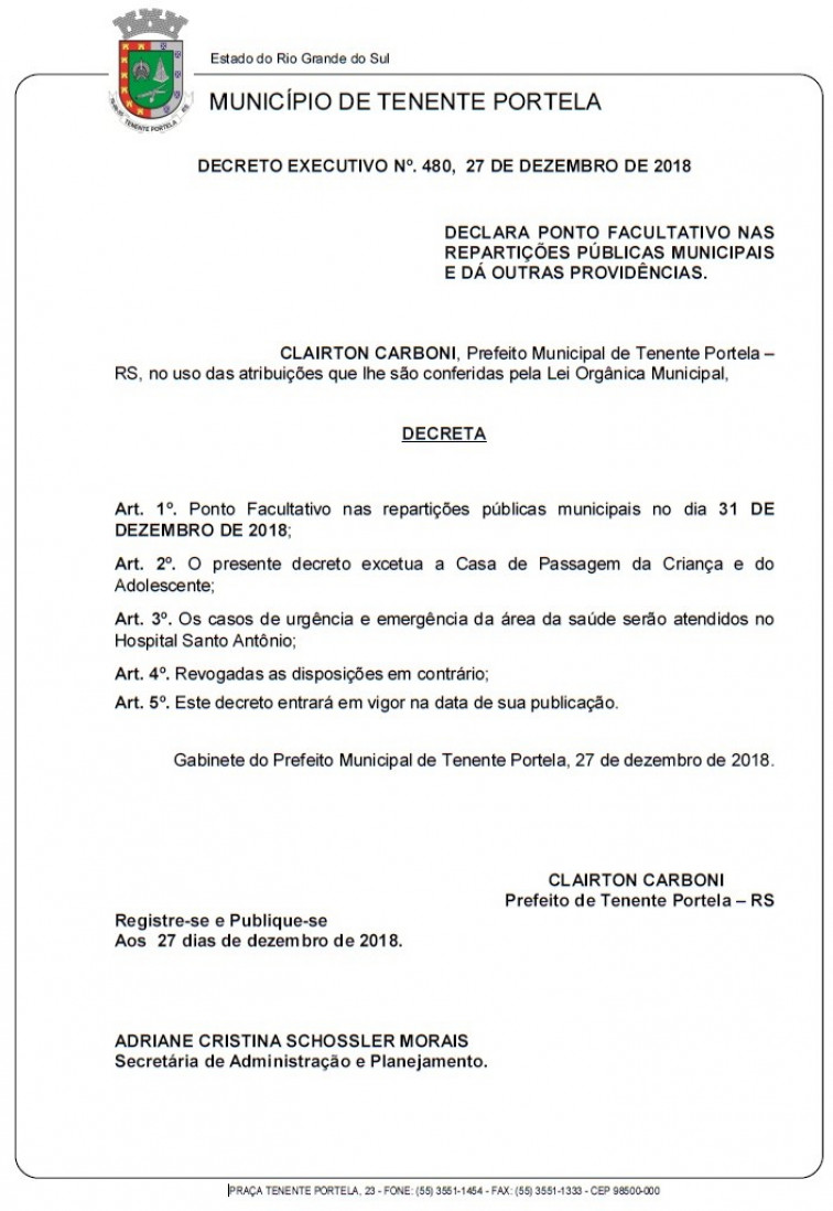 Ponto Facultativo dia 31 de dezembro 2018