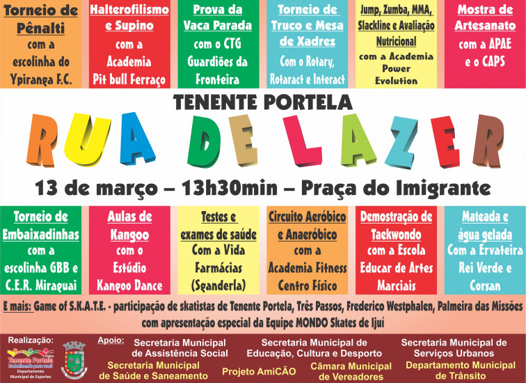 Rua de Lazer terá diversas atividades no domingo dia 13